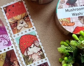Mushroom Stamp Washi Tape- Fantasy washi tape- Mushroom Washi tape, Planner and Journal tape