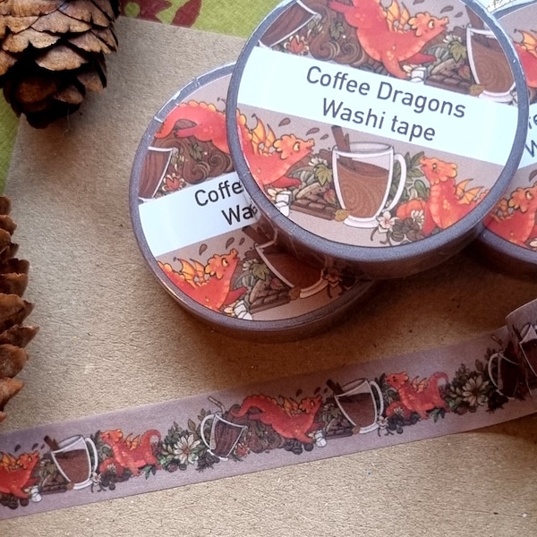 Kaffeedrachen Washi Tape- Fantasy Washi Tape- Dragon Washi Tape, Planer und Journal Tape