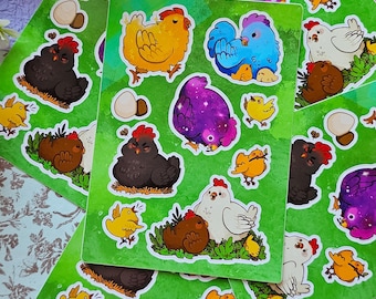 Chicken Sticker Sheet A6: Stardew Vibes, Cottagecore Stickers
