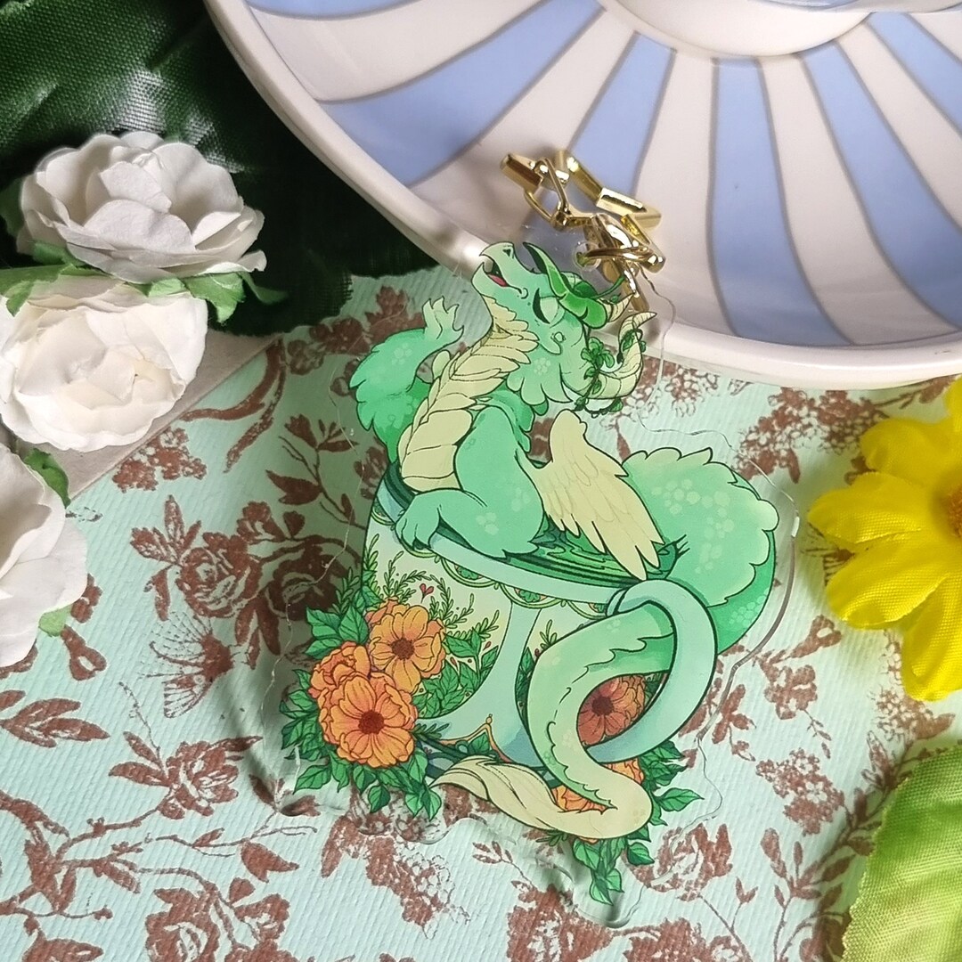 Matcha Teacup Dragon Keyring Acrylic Keyring Dragons Etsy