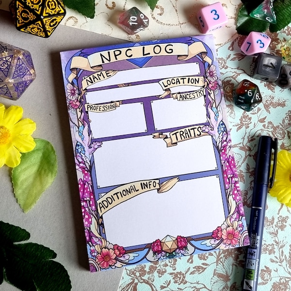 The Fey -NPC Log D&D Notepad- A6 Stationery Notepad Letter Paper - A6 Stationary Pad -  Pad - Letter Paper - 50 Sheets