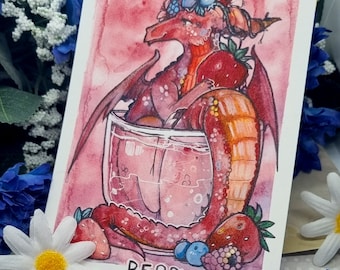 The Berry Teacup Dragon Postcard Prints and sticker