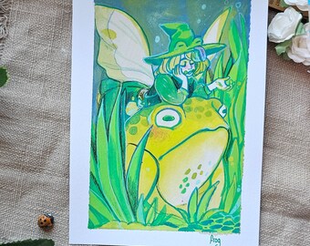 Frog Fairy 5 by 7 Original - Fairy illustration- Feybruary 2022