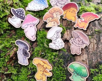 Adote uma onda de mushling 2 -mysterybox - Pinos de madeira - Cogumelo - cottagecore - Sophiralou