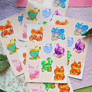 Teacup dragons-  sticker sheet a6 - teacupdragons-  Stickers - dragon  Sticker Sheet - Vinyl Stickers- Planner Journal