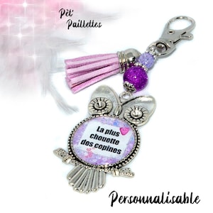 Bijou de sac meilleure copine, cadeau meilleure amie, porte cles la plus chouette des copines, bijou de sac chouette rose