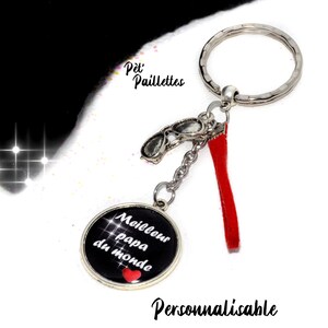 Porte clefs homme avec lunette de star et cordon cuir rouge, cadeau personnalisable meilleur papa du monde