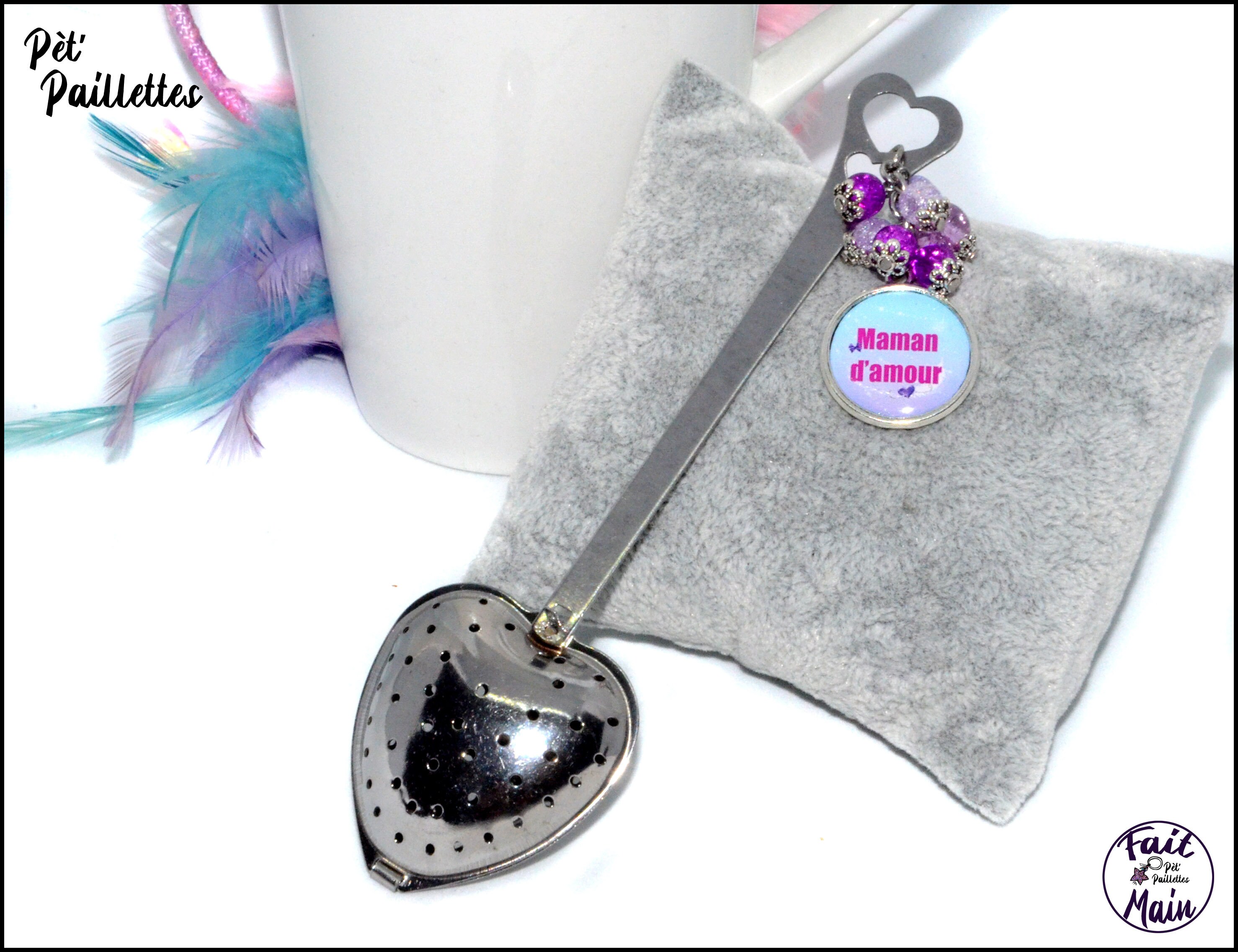 Cuillere Personnalise Pour Maman D Amour Infusion et The avec Perles de Verre Violettes, Cadea Fete 