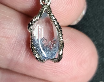 Dumortierite In Quartz Pendant - 925 Silver Setting and Chain