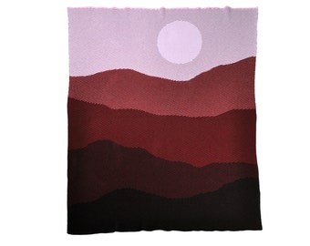 PINK Gradient Mountain Scenery knitted blanket, ombre mountains, Adventure Blanket, Nordic Minimalist, Sunset Sunrise Mountains, BOHO chic