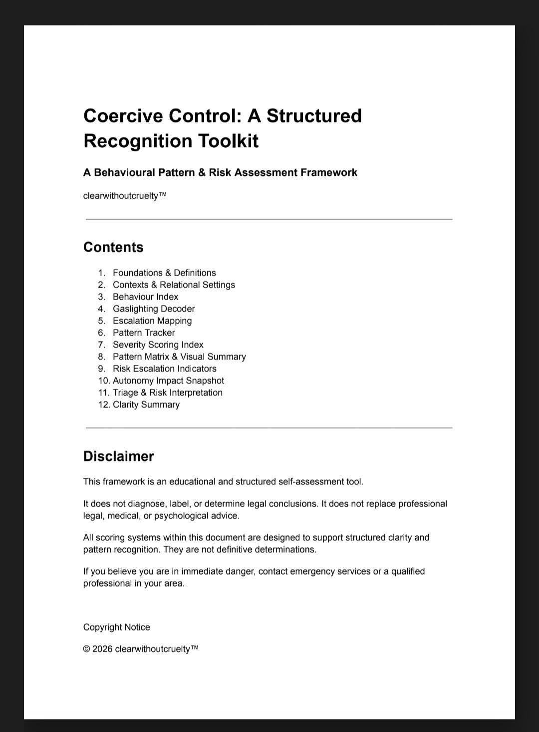 Coercive Control Risk Assessment Framework | Relationship Pattern ...