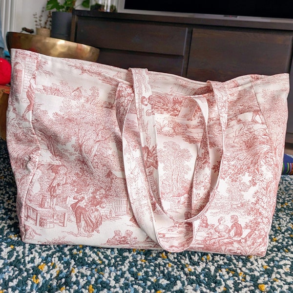 Sac cabas inspiration sezane/sac cabas toile de Jouy/sac fourre-tout/Tote bag/sac toile de Jouy/sac Tote