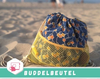 Schnittmuster Strandtasche selber nähen, Tasche für Sandspielzeug Aufbewahrung, Badetasche nähen ~ der Buddelbeutel. Turnbeutel für Kinder