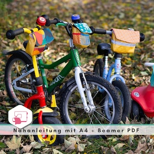 Sewing pattern: children&#39;s handlebar bag for bicycle, sew balance bike yourself, balance bike bag sewing idea for 3rd birthday, sew handlebar bag balance bike