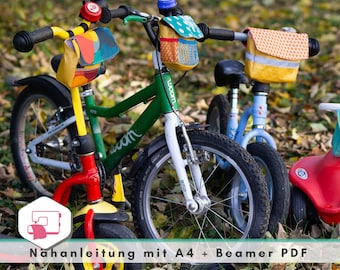 Sewing pattern: children's handlebar bag for bicycle, sew balance bike yourself, balance bike bag sewing idea for 3rd birthday, sew handlebar bag balance bike