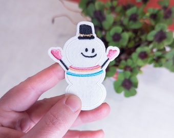 Happy Schneemann Patch zum Aufbügeln, Aufnäher Patches, Bügelbild, Applikation zum Aufbügeln, Flicken zum Aufbügeln und Kleider reparieren