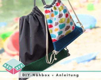 DIY sewing kit for a mesh bag sand toy bag, fabric package with instructions *Small bag for kids*, sew swimming bag