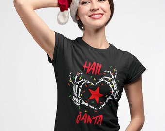 Skelett Hände Lichterketten Hail Santa alternative Weihnachten Gothic T-Shirt Damen Damen