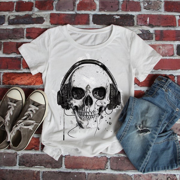 Skull Music T-Shirt Mens Womens Headphone
