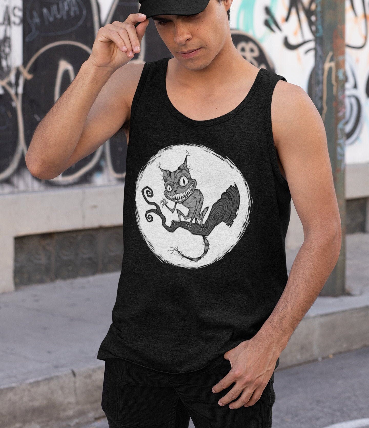 Image of Creepy Cheshire Cat Mens Tank Vest Top