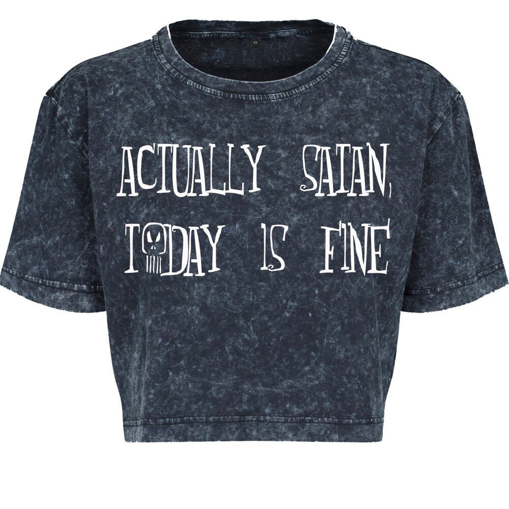 Image of Actually Satan Today Is Fine Acid Washed Loose Fit Cropped Womens T Shirt
