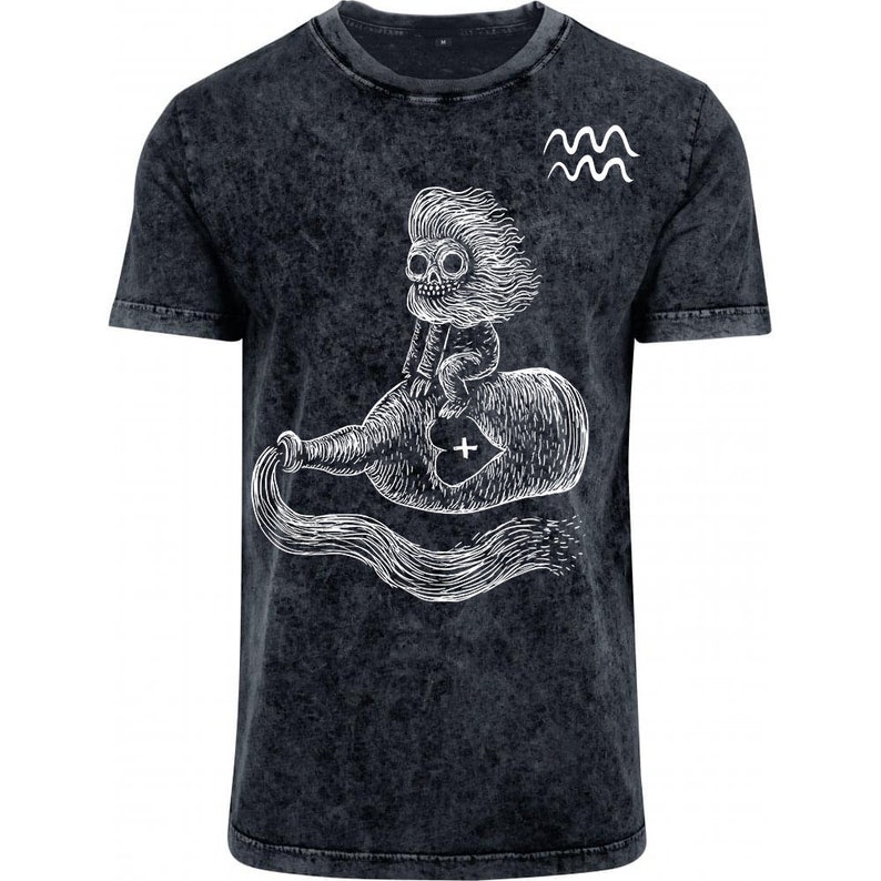 Aquarius horrorscope acid wash tshirt Dark Grey