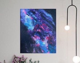 Space Painting Acrylic on Canvas 16x20" | Outer Space Wall Art | Galaxy Decor | Cosmic Universe Painting Lettering Artwork