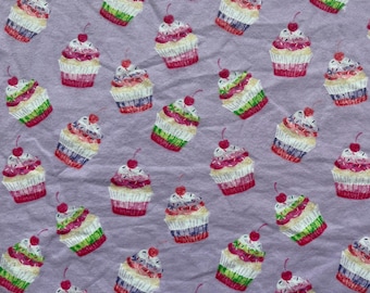 Cupcakes on Lavender 100% Cotton Flannel Fabric (Fabric sold by the yard)