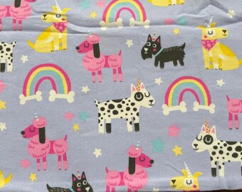 UniDogs Dogs and Bone Rainbows Stars on Lavender 100% Cotton Flannel Fabric (35 inches length almost a yard) - LAST of this Fabric - * * *