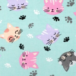 Colorful Cat Faces & Paw Prints 100% Cotton Flannel Fabric - Last of this Fabric - Remnant Fabric - End of Bolt almost 1 Yard Cut