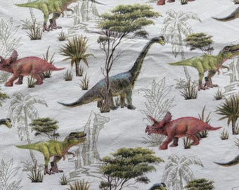 Prehistoric Dinosaurs and Trees 100% Cotton Flannel Fabric (Fabric sold by the yard)