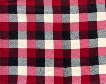 Red/Black Tri Buffalo Check 100% Cotton Flannel Fabric (Fabric sold by the yard)