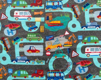 Vehicles Cars on Road Bus Ambulance Police Helicopters Boats Construction Bicycles Occupation 100% Cotton Flannel Fabric by the yard