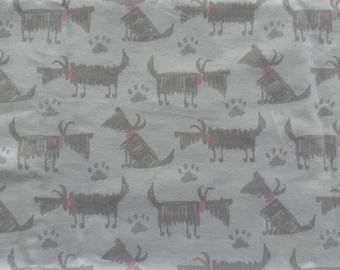Sketched Gray Dogs & Paw Print on Light Gray 100% Cotton Flannel Fabric (Fabric sold by the yard)