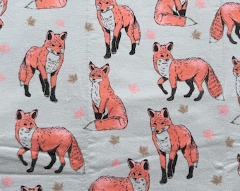 Sophisticated Fox and Leaves on Gray 100% Cotton Flannel Fabric (Fabric sold by the yard)