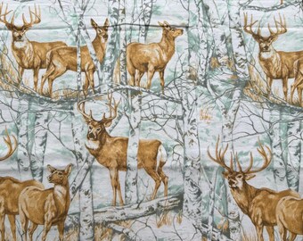 Realistic Deer/Buck Wilderness Scene 100% Cotton Flannel Fabric (Fabric sold by the yard)