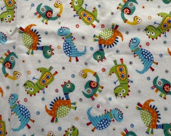 Colorful Dinos Dinosaurs on White 100% Cotton Flannel Fabric - LAST of this Fabric - * * * Remnant 24 inches Length