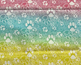 Rainbow Paw Print 100% Cotton Fabric - Remnant/By the Yard - Choose a Size - LAST of this Fabric * * *