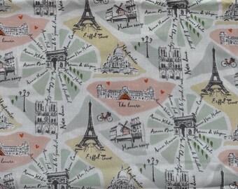 Paris Eiffel Tower 100% Cotton Fabric - Paris Print - Remnant/By the Yard - Choose a Size - LAST of this Fabric * * *