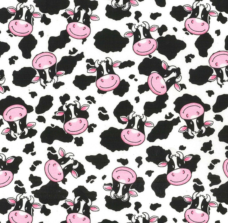 Tossed Happy Cows Black White Pink Cow Print Cow Heads 100% | Etsy