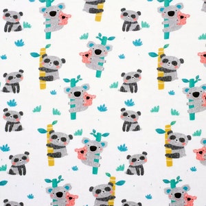 Koala & Panda Bear Friends Bears on white background 100% Cotton Flannel Fabric (Fabric sold by the yard)