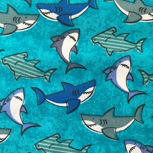 Swimming Ocean Shark Packed Sharks Novelty Sea Creature 100% Cotton Fabric FQ Fat Quarter, 1/4 yard, 1/2 yard or by the Yard (Choose a size)