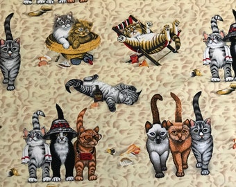 Playful Kittens at the Beach Cats Kitty 100% Cotton Fabric Choose a Size - Last of this Fabric