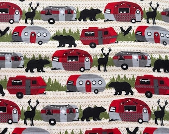 Camp RV Trailers and Wilderness Silhouettes 100% Cotton Flannel Fabric (Fabric sold by the yard) - LAST of this Fabric - * * *