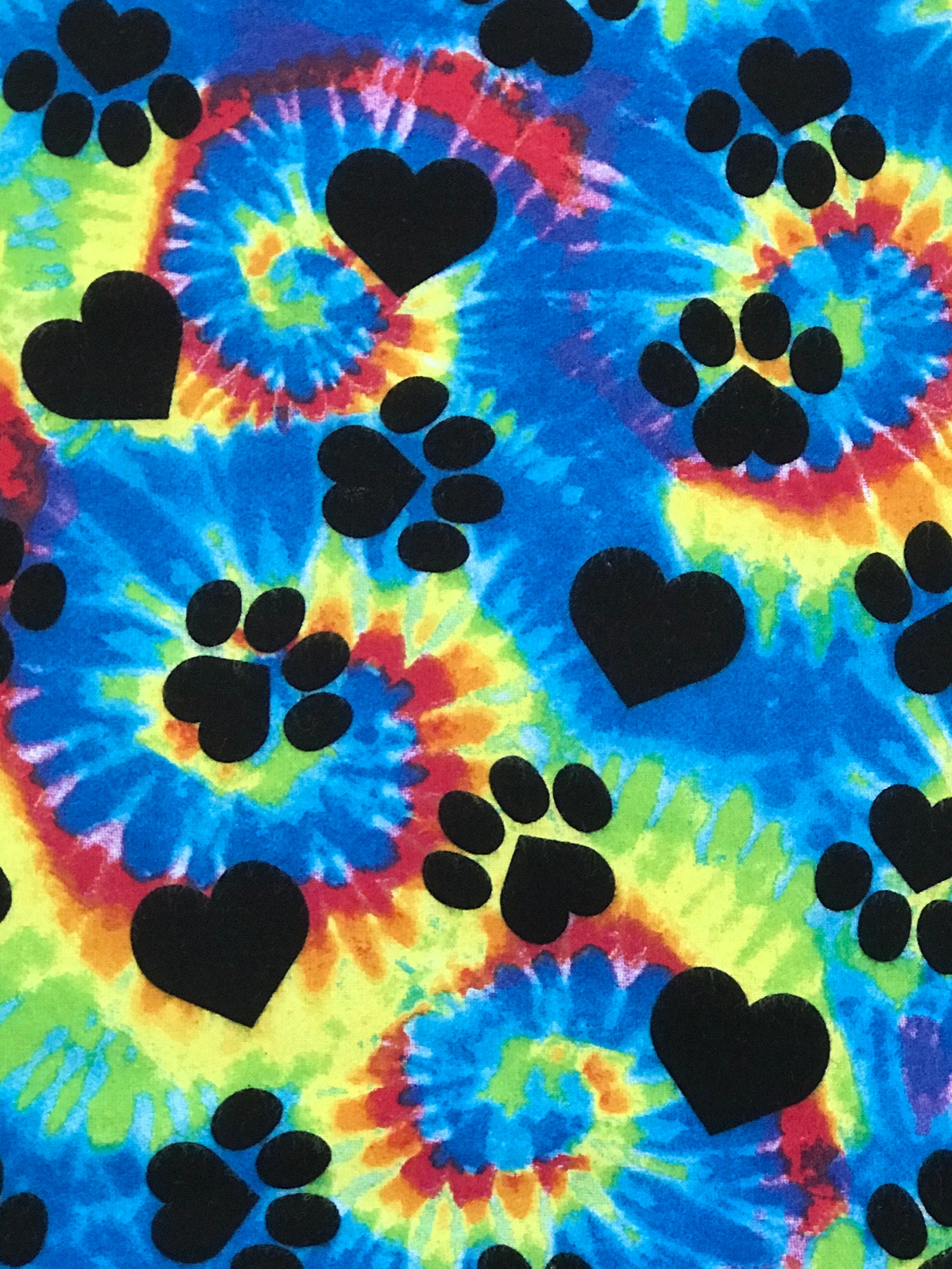 Colorful Bright Tie Dye Puppy Dog Big Black Paw and Heart Red Etsy