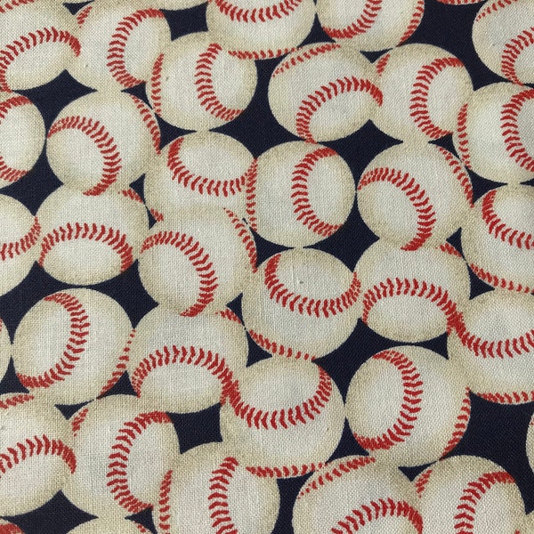 Baseballs On Blue Baseball Patriotic Sports 100% Cotton Fabric FQ Fat Quarter, 1/4 yard, 1/2 yard or by the Yard (Choose a size)