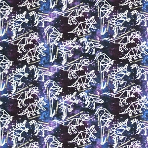 Dinos Dinosaurs Space Galaxy 100% Cotton Flannel Fabric (Fabric sold By the yard)