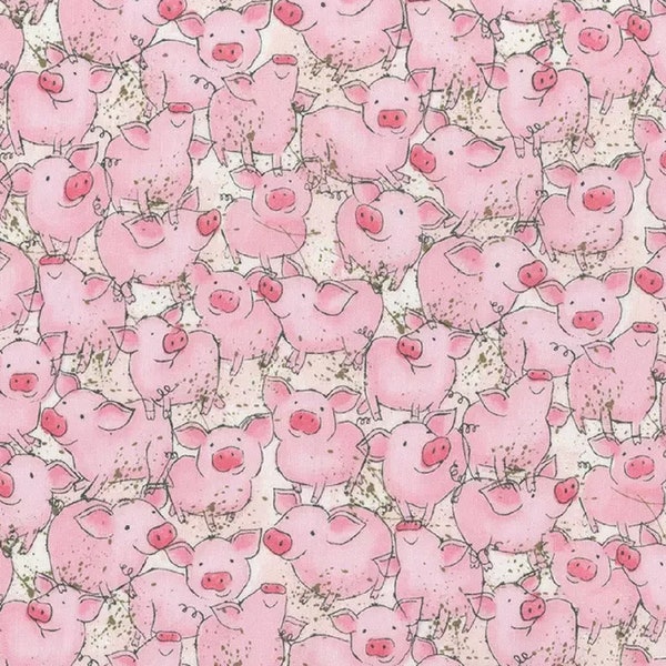 Adorable Watercolor Packed Little pink Farm Pigs Pig Piggies Piggy 100% Cotton Fabric FQ Fat Quarter 1/4, 1/2 or by the Yard (Choose a size)