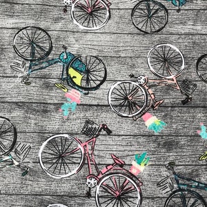 Tossed Bicycles and Cactus Cacti Bike Bicycle 100% Cotton Flannel Fabric (Fabric By the yard)