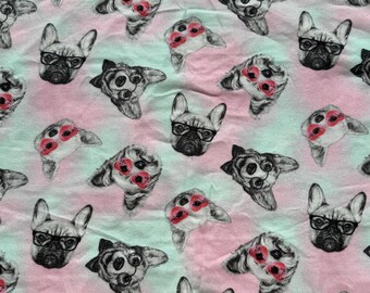 Pastel Pink/Green Colors Tie Dye Pups with Glasses Dog Heads Multi Breed Dogs 100% Cotton Flannel (Fabric sold by the yard)